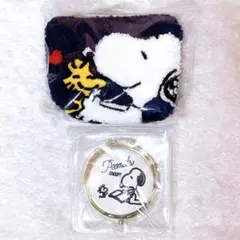 スヌーピー　PEANUTS さがら刺繍コスメポーチ　ウッドストック　ミラー　金