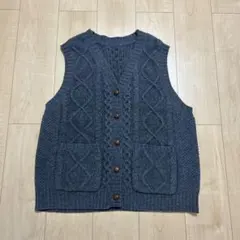 【美品】ダナファヌル DANA ニットベスト ケーブル編みニット ラム グレー