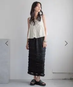 LOWRYSFARM フリルレースタイトスカート　ブラック