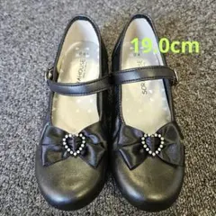 【19cm／一度のみ使用】フォーマルシューズ　リボン取り外しOK ブラック発表会
