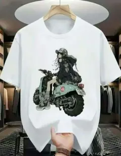 【新品】アニメ バイク女子 プリント Tシャツ オーハーサイズ 4L