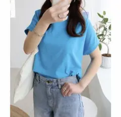 and Me USAコットン 汗染み防止 フレンチスリーブTシャツ　ターコイズのサムネイル