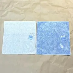 シルク　タオル　ウェッジウッド　WEDGWOOD 刺繍　青　白　2枚