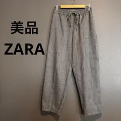 【美品】ZARA ザラ グレンチェック テーパードパンツ ウエストゴム Mサイズ