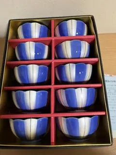 陶 器 银彩十草10客小付揃 菊割小鉢 金彩 未使用
