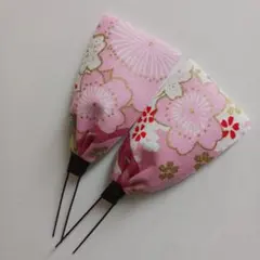 髪飾り【リボン037·②】花柄リボンかんざし シングル2本セット 幅40㍉