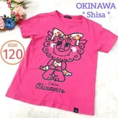 沖縄デザイン【半袖Tシャツ ピンク】Karahai シーサーキッズ120