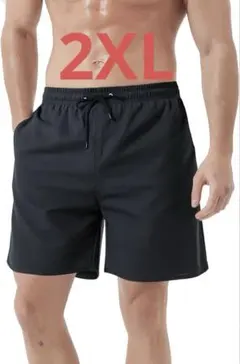 水着 メンズ サーフパンツ ブラック水陸両用ショートパンツ大きいサイズ 2XL