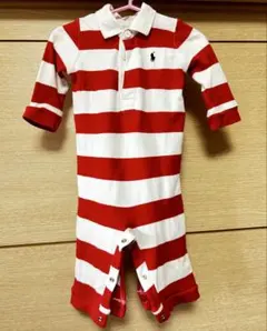 Ralph Lauren 赤と白ストライプロンパース 9M