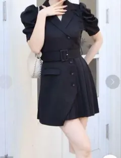 ROYAL PARTY パフスリーブジャケットプリーツミニワンピース