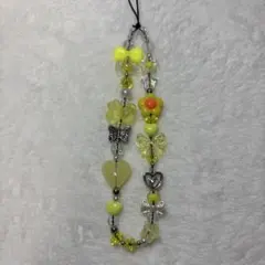 ビーズストラップ　携帯ストラップ　黄色　韓国　y2k スクバ