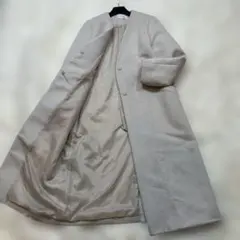 美品フレイアイディ ノーカラー ロングコート Aライン アイボリー Mサイズ相当