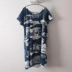 graniph LADY F 風景プリント 半袖ワンピース