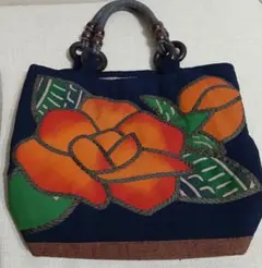 花柄刺繍トートバッグ ネイビー