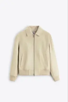 ZARA LEATHER BOMBER JACKET CREAM M