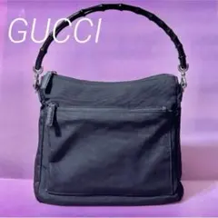 GUCCI ナイロン ショルダーバッグ ハンドバッグ バンブー ブラック