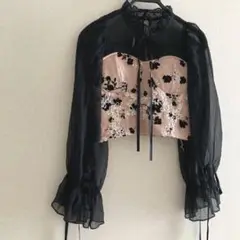花 刺繍ビスチェ シアー袖 ブラウス トップス　Mサイズ 美品