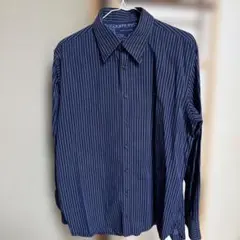 1/2迄　TOMMY HILFIGER ストライプ 長袖シャツ 紺 Lサイズ