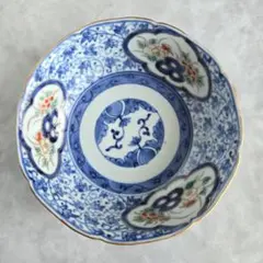 古伊万里　花唐草　深皿　江戸時代　染付　金彩　赤絵　金直し　金継ぎ　アンティーク