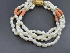 M8262 淡水真珠　珊瑚　プレスレット　ヴィンテージ アクセサリー