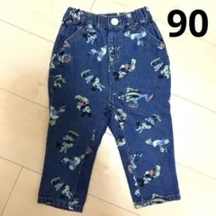 littc、しまむら、ディズニー、デニムパンツ、総柄 、90cm