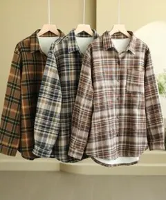 シャツ ブラウス カジュアル 裏起毛 暖かい アウター レトロ チェック
