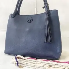 トリーバーチ チェーンハンドル ショルダーバッグ シボ革 ロイヤル 