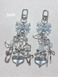 ビーズキーホルダー 青 水色 韓国 y2k コレクトブック 2点