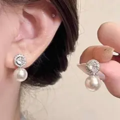 パールとクリスタルのエレガントピアス