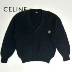 【美品】CELINE賽琳 V領毛衣 羅紋 凱旋門刺繡 黑色