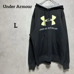 アンダーアーマー　ビッグロゴパーカー　黒　イエローグリーン　L