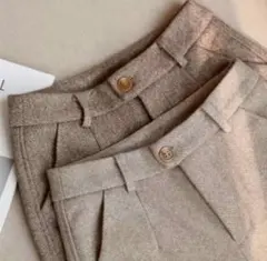 ベージュ ヘリンボーン ハイウエストパンツ