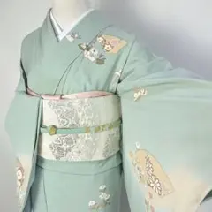 訪問着フルセット　正絹　水色　花柄　上品 訪問着 レンタル おしゃれ 20点 フルセット 正絹 着物 花柄 水色