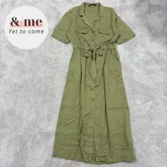 ZARA ザラ　ロングシャツワンピース　五分袖　カーキ　オープンカラー　ポケット