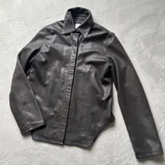 ラムレザー　シャツブルゾン　Mサイズ　ダークブラウン