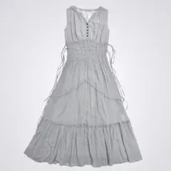 【美品】マイストラーダ 洗えるシャーリングボイルワンピース ミント マキシ丈