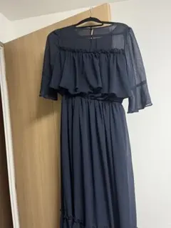 ネイビー フリルロングドレス