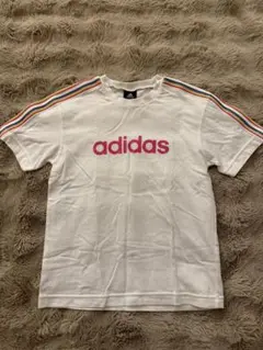 adidas アディダス キッズ Tシャツ 白 レインボーライン
