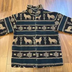 カナダ製 狼 ウルフ柄 カウチン調 フリースジャケット ビンテージ 古着