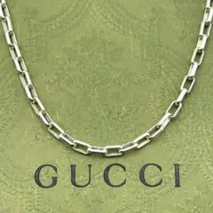 美品　グッチ　レクタングル　オーバル　チェーン　ネックレス　シルバー　約51cm