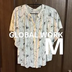 グローバルワーク ボタニカル柄 半袖ブラウス M 白