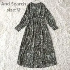 【And Search 】長袖ロングワンピース Vネック ウエストゴム【M】