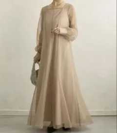 週末処分　thevon シフォン スクエアネック袖チュールマーメイドワンピース