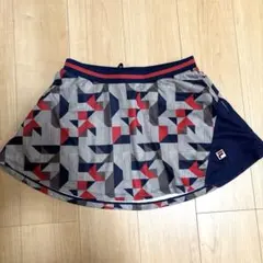 美品‼️フィラ　幾重柄　レトロ柄　スコート　レッド　ネイビー　Lサイズ　テニス