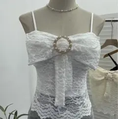 ビックリボン レース ビジュー キャミソール