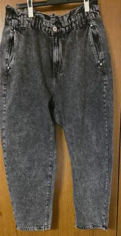 ZARA ハイライズペーパーバッグデニムパンツ ブラックEUR 42