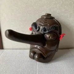 特大45㎝／手彫り木製オブジェ／天狗／金彩／神楽面／マスク／壁掛け