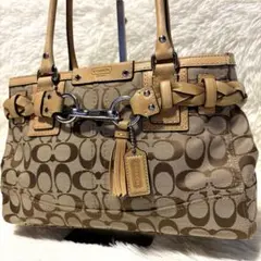 COACH シグネチャー トートバッグ 編み込み 底鋲 フリッジ 肩掛け y2k