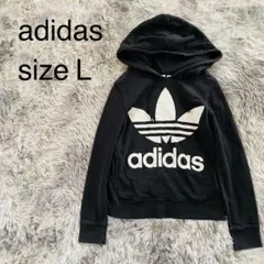 adidas アディダス　黒 フード付きパーカー フーディ　L