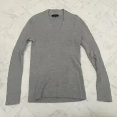 ◎グレー リブ ニット 長袖 Vネック